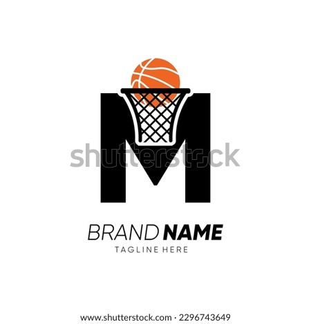 Letter M Initial Basketball Logo Design Vector Icon Graphic Emblem Illustration 