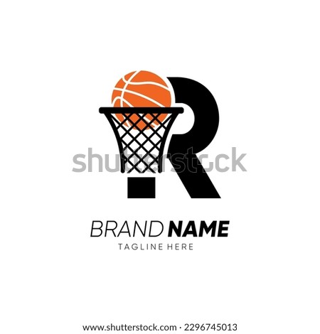 Letter R Initial Basketball Logo Design Vector Icon Graphic Emblem Illustration 