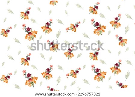 Watercolor floral seamless pattern painted green leaves, spring wild flowers, field summer bloom, herbs isolated on white background. Illustration for card design, print, background