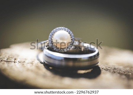 This stunning close-up image of wedding rings captures the beauty and symbolism of the cherished wedding tradition. The photograph features the bride and groom's wedding rings.