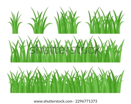 Green grass hand drawn set. Spring and summer bright juicy lawn. Grass fence or border. Meadow grass collection isolated vector illustration Royalty-Free Stock Photo #2296771373