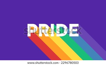 Pride Typography Banner. Pride Text with LGBT Rainbow Flag Shadow on Purple Background. LGBTQ Pride Month Text Banner with Pride Flag. Vector Illustration. Royalty-Free Stock Photo #2296780503