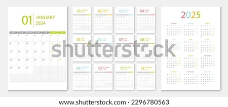 Calendar 2024, calendar 2025 week start Monday corporate design template vector. Royalty-Free Stock Photo #2296780563