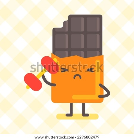 Chocolate character holding dumbbell. Funny character. Vector Illustration