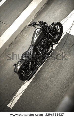 Black motorcycle in the parking. Transportation
