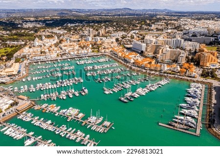Awesome view of modern, lively and sophisticated Vilamoura Marina  , one of the largest leisure resorts in Europe, Vilamoura, Algarve, Portugal Royalty-Free Stock Photo #2296813021