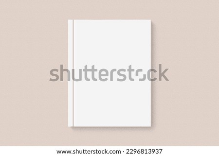 Realistic book blank cover mockup flatlay. Simple blank textbook mock up on clean background top view. White empty book cover to place your design, flat lay concept