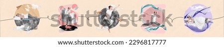 Creative panorama poster collage of different lady have happy fun sleep dream advertise soft comfy bed brand product Royalty-Free Stock Photo #2296817777