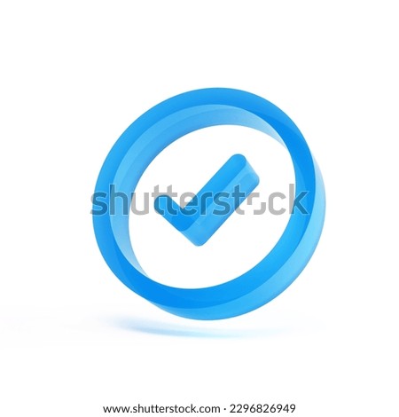 Blue Icon Approve. OK Sign on a White Studio Background. Web Concept. 3D Render.