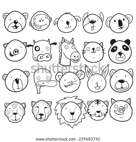 Set of cute animal faces