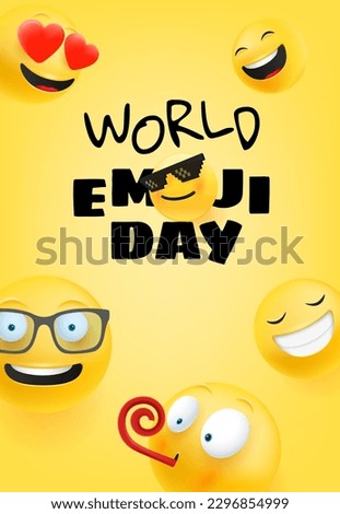 World emoji day greeting card. Happy emoji day vector greeting card. 17 of july. 3d vector Royalty-Free Stock Photo #2296854999