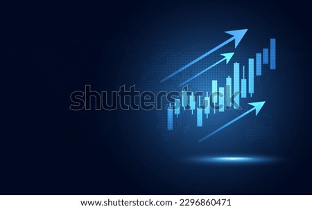 Futuristic blue glowing rising arrow chart digital transformation abstract technology background. Big data and business growth currency stock and investment economy. Vector illustration