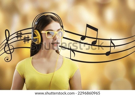 Young satisfied woman listen to music