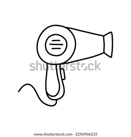 Hair dryer isolated on white background. Hair care tools. Vector hand-drawn illustration in doodle style.