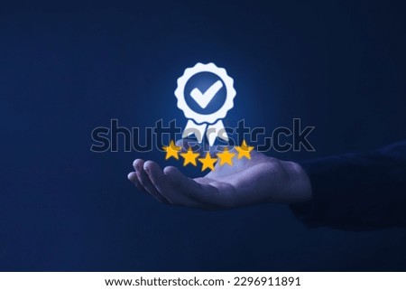 Hand showing the symbol of leading service quality guarantee,