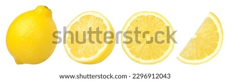 ripe lemon fruit, half and slice lemon isolated, Fresh and Juicy Lemon, collection, cut out Royalty-Free Stock Photo #2296912043