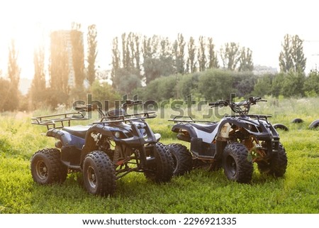 off-road with quad bike or ATV and UTV vehicles Royalty-Free Stock Photo #2296921335