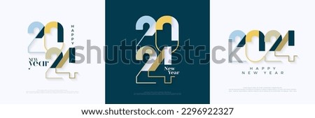 Colorful and unique happy new year 2024 design. With flat vector design. Premium set design for happy new year 2024 celebration. Royalty-Free Stock Photo #2296922327