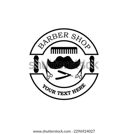 Barbershop Logo Vector design, With mustache,comb,scissors in the middle.