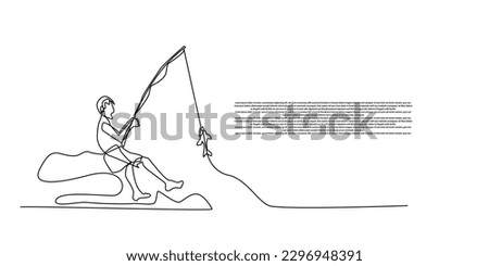 continuous line of boy fishing for fish.one line drawing of boy fishing for fish.life of rural boy.fishing in river