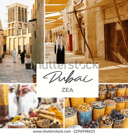 Collage of Images from Dubai, United Arab Emirates. Popular Tourist Destination Collage Set Pictures.