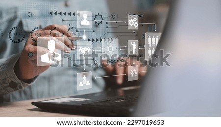 Business hierarchy structure. Businessman management organization in company. Relations of order or subordination between members. Business process and workflow automation with flowchart. Royalty-Free Stock Photo #2297019653