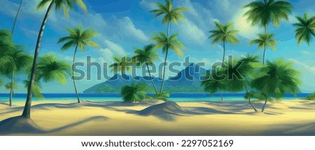 Tropical beach with sun light wave abstract background. Copy space of summer vacation and business travel concept. Vector illustration
