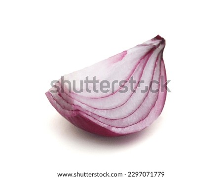Red onion rings on white background  Royalty-Free Stock Photo #2297071779