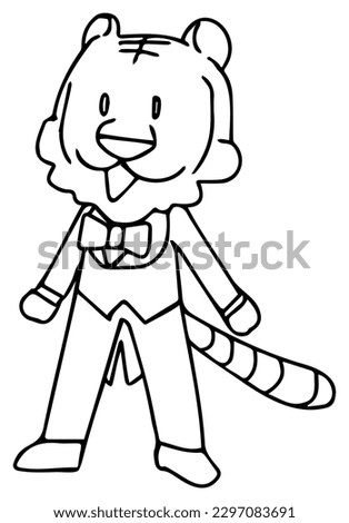 Year of the Tiger Tiger character Cute Tailcoat Bow Tie Line drawing Coloring book