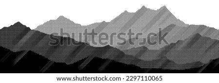 Vector halftone dots background, fading dot effect. Imitation of a mountain landscape, banner, shades of gray.  Royalty-Free Stock Photo #2297110065
