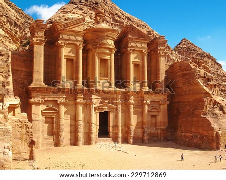 Ancient temple in Petra, Jordan Royalty-Free Stock Photo #229712869