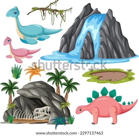 Dinosaurs and Natural Elements Vector Collection illustration