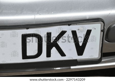 a Spanish number plate on a Spanish car with the letters 'DKV', Alicante Province, Costa Blanca, Spain