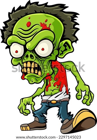 A Creepy Green Zombie In Cartoon Style illustration
