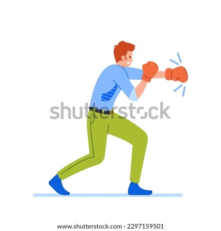 Businessman Boxing Fight, Aggressive, Competitive, Determined Male Character With Gloves Fighting In The Ring Royalty-Free Stock Photo #2297159501
