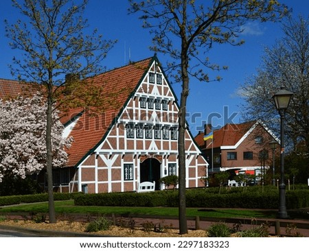 Historical City Hall in Spring in the Town Jork in the Old Country, Lower Saxony Royalty-Free Stock Photo #2297183323