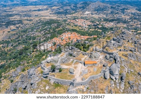 Aerial view of castle in Monsanto town in Portugal.
