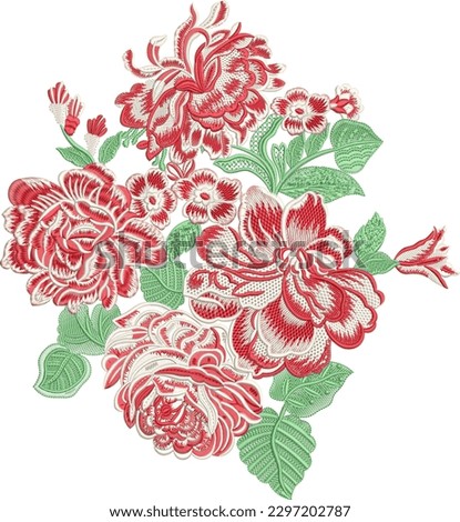 Embroidery floral ornament on brown Embroidery seamless pattern with beautiful flowers.