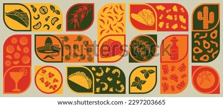 Mexican cuisine frame is the perfect addition to your fast food menu design elements. Tacos cooking and ingredients for tacos banner design for social media marketing of a restaurant or hotel. Vector. Royalty-Free Stock Photo #2297203665