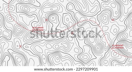Ocean topographic line map with curvy wave isolines vector illustration. Sea depth topographic landscape surface for nautical radar readings. Cartography texture abstract banner of relief ocean floor. Royalty-Free Stock Photo #2297209901
