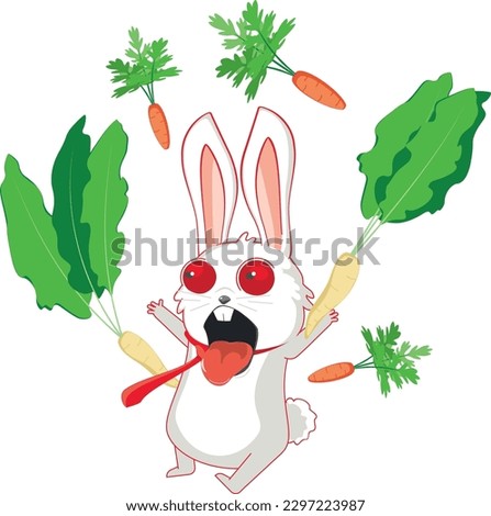 Cute cartoon white rabbit and carrot illustration.