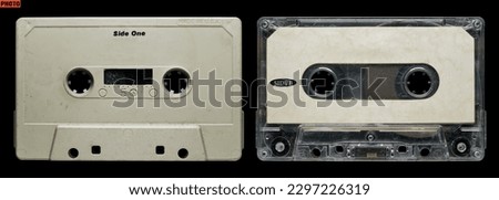 Old cassette tape collection with blank label mockup templates Royalty-Free Stock Photo #2297226319