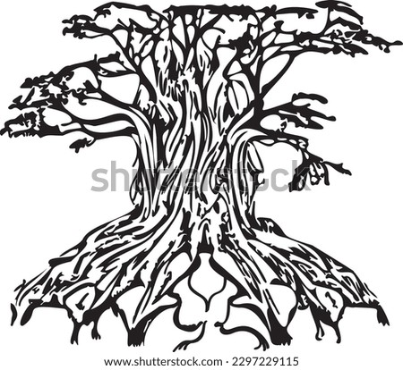 Leafless tree abstract line art design illustration.