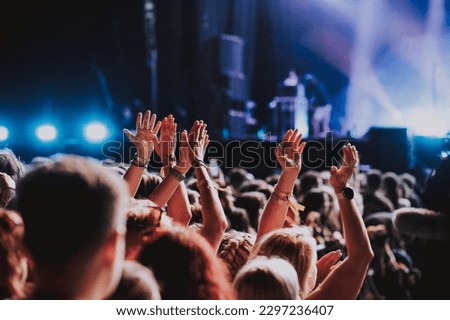 crowd partying stage lights live concert summer music festival Royalty-Free Stock Photo #2297236407