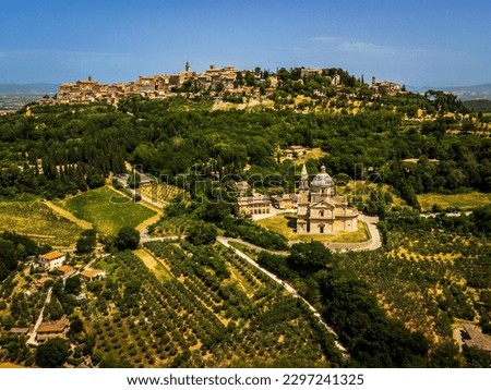 Val d'Orcia and Montepulciano from above. Dream Tuscany. Royalty-Free Stock Photo #2297241325