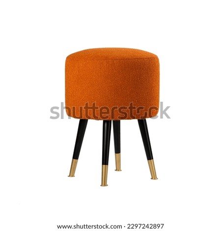 Red Padded Foot Stool Fabric Pouf with metall golden legs isolated on white background Royalty-Free Stock Photo #2297242897