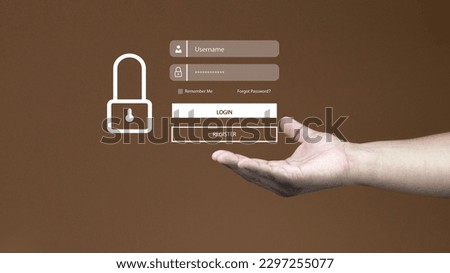 Man hand holding username and password padlock icon, cyber security, secure internet access, secure access to users personal data, concept privacy protection privacy