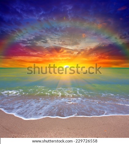 Nice sunset scene over sea Royalty-Free Stock Photo #229726558