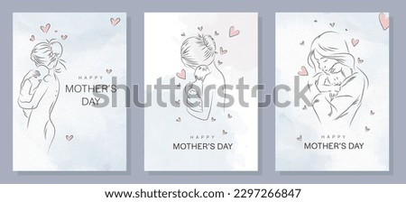 Happy mothers day mom and child love greeting design. Background of hand drawn mother with baby Royalty-Free Stock Photo #2297266847