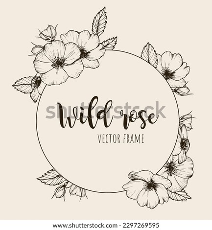 Vintage flower frame of rose floral. Drawing and sketch with black and white line-art.